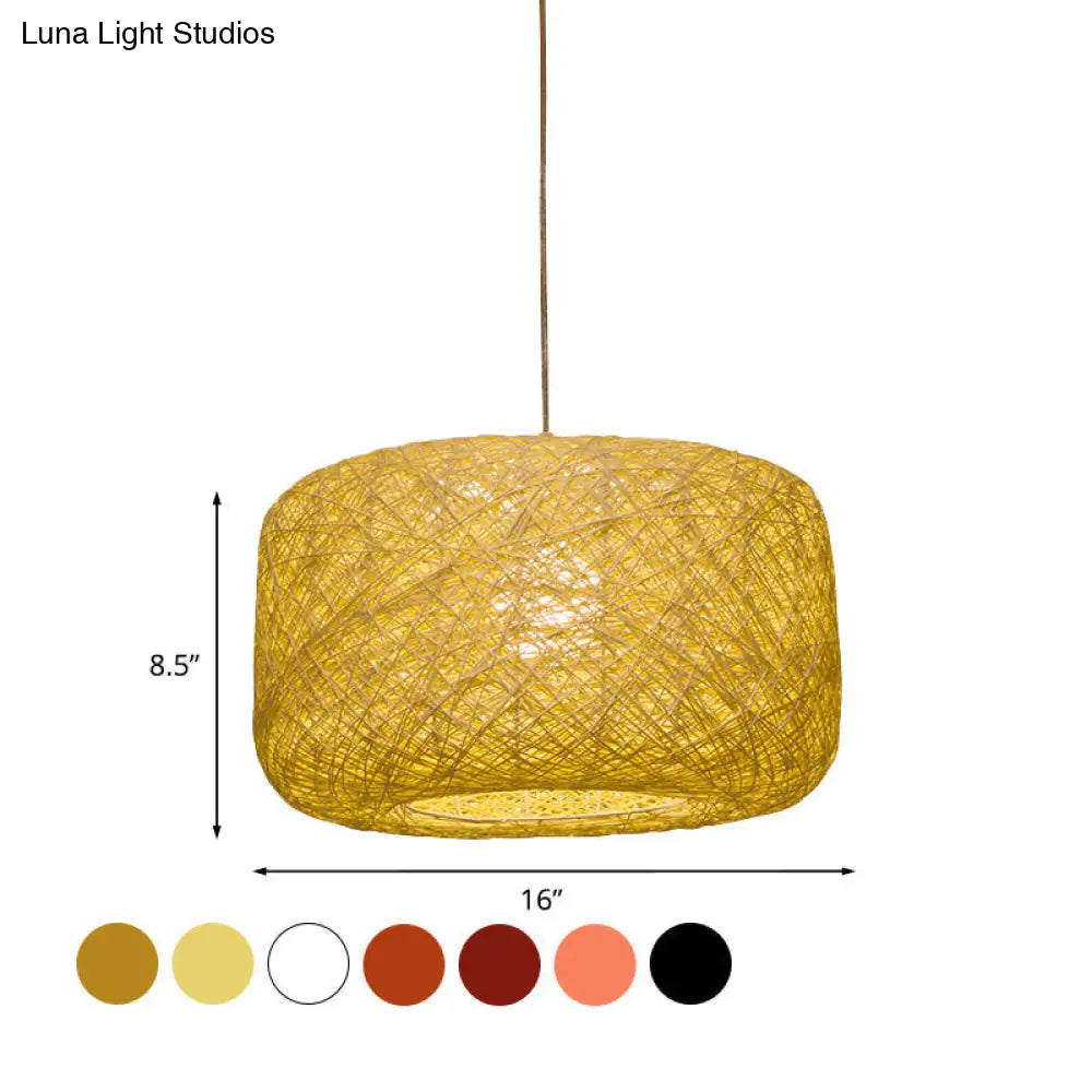 Modern Woven Rattan Drum Hanging Light Fixture - 8/12 Diameter 1 Head Pendant Lamp Black/White