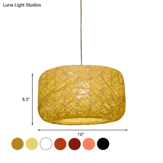 Modern Woven Rattan Drum Hanging Light Fixture - 8/12 Diameter 1 Head Pendant Lamp Black/White