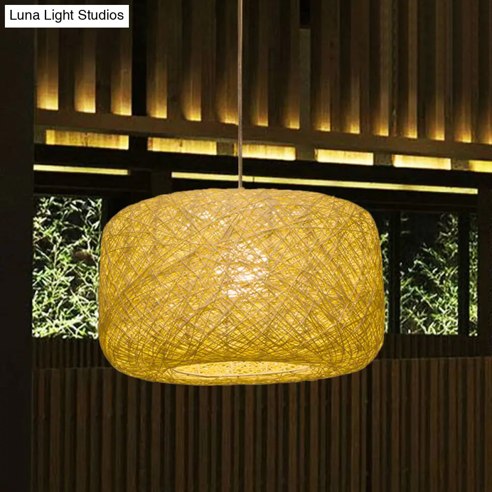 Modern Woven Rattan Drum Hanging Light Fixture - 8/12 Diameter 1 Head Pendant Lamp Black/White