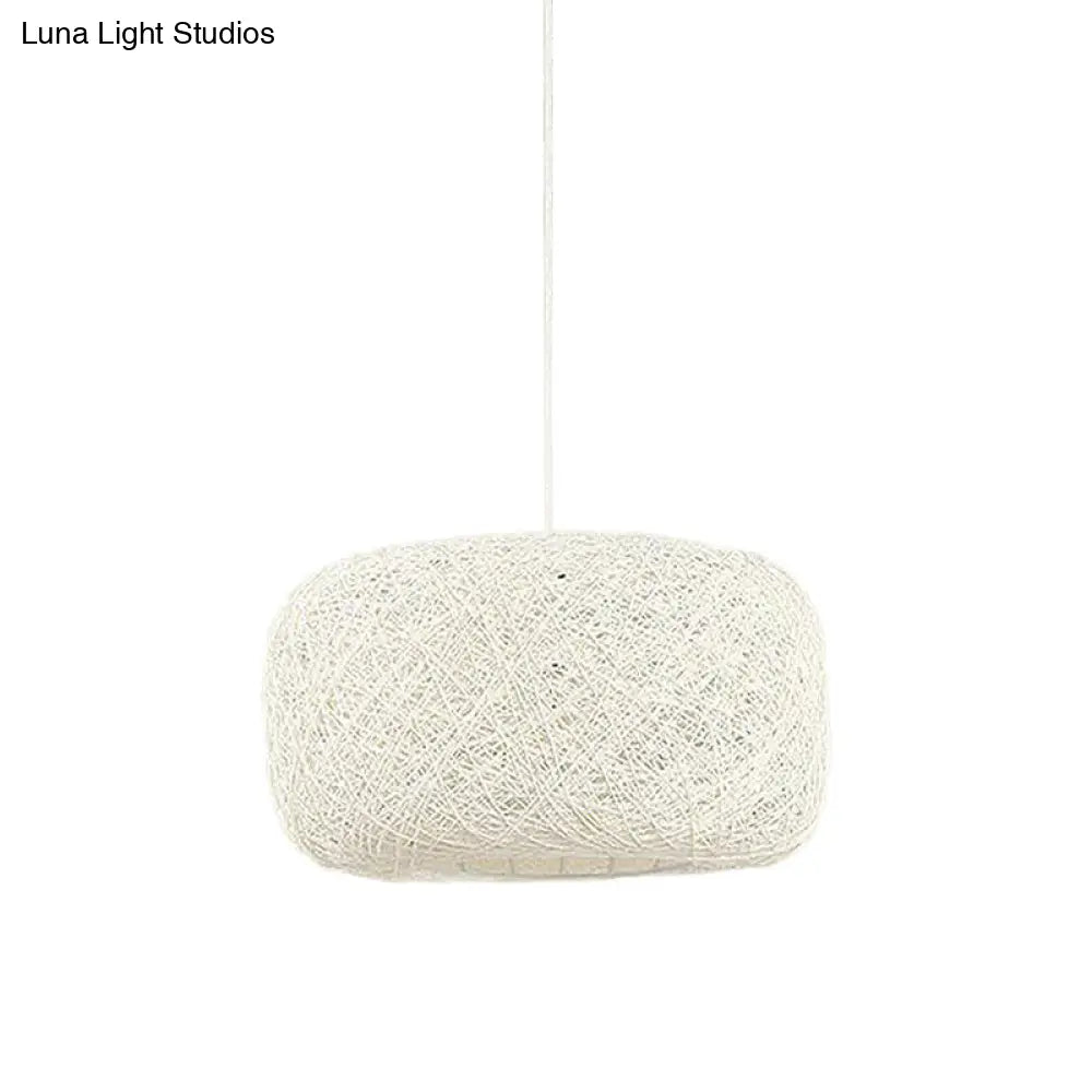 Modern Woven Rattan Drum Hanging Light Fixture - 8/12 Diameter 1 Head Pendant Lamp Black/White