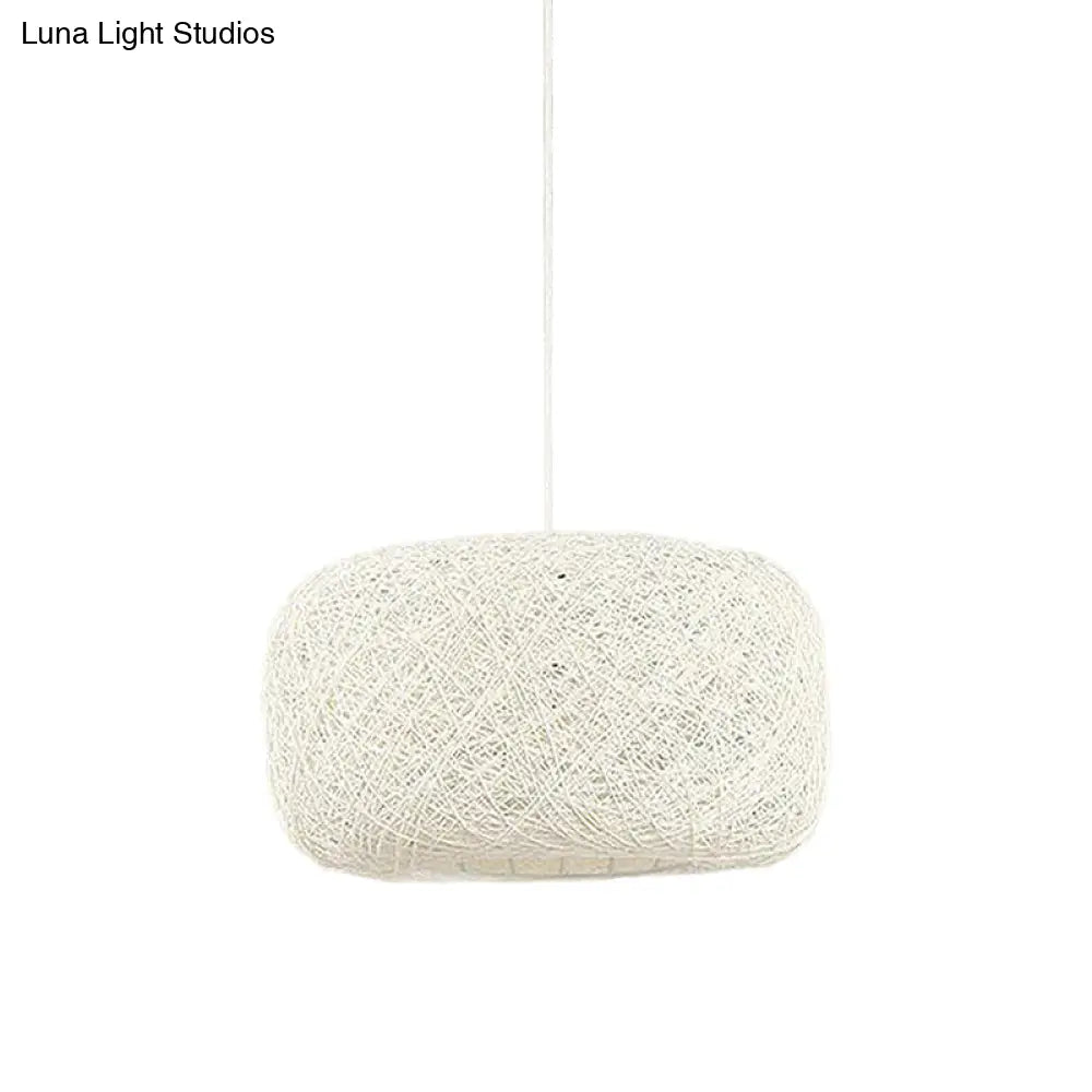 Modern Woven Rattan Drum Pendant Lamp - 8’/12’ Diameter Black/White