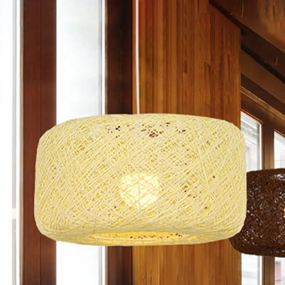 Modern Woven Rattan Drum Pendant Lamp - 8’/12’ Diameter Black/White Light Yellow / 8’