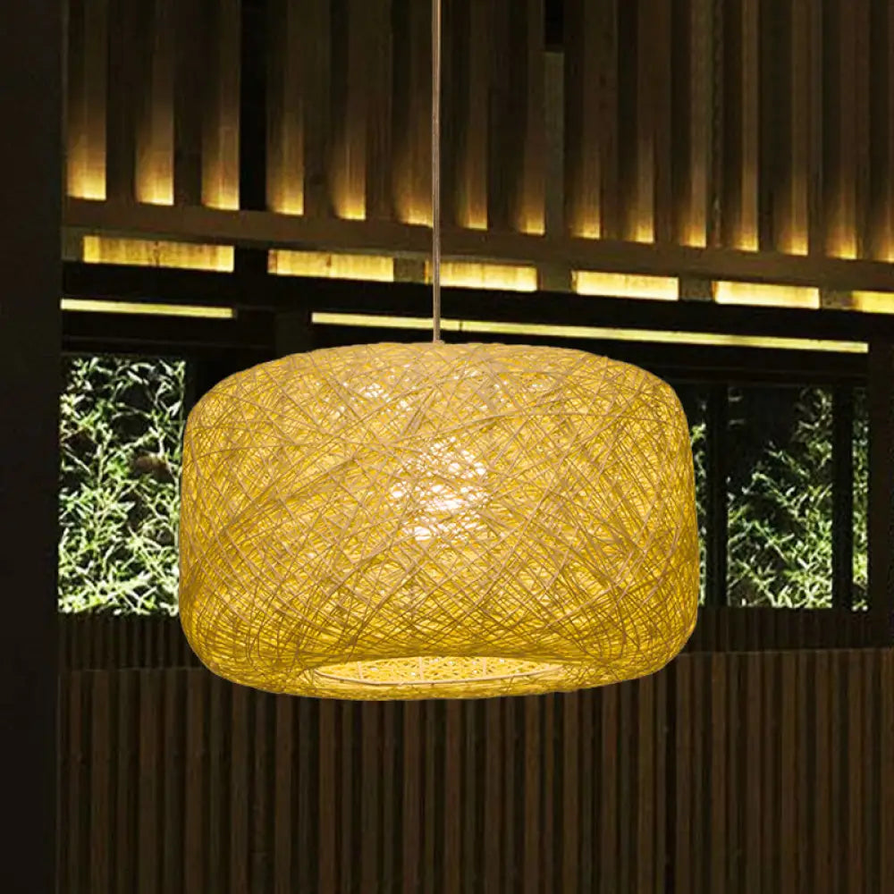 Modern Woven Rattan Drum Pendant Lamp - 8’/12’ Diameter Black/White Yellow / 8’