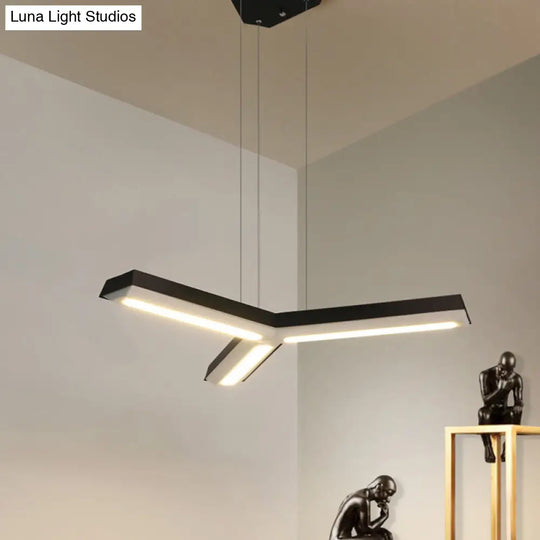 Modern Y-Shape Pendant With Metal Shade: Black Led Ceiling Light For Office