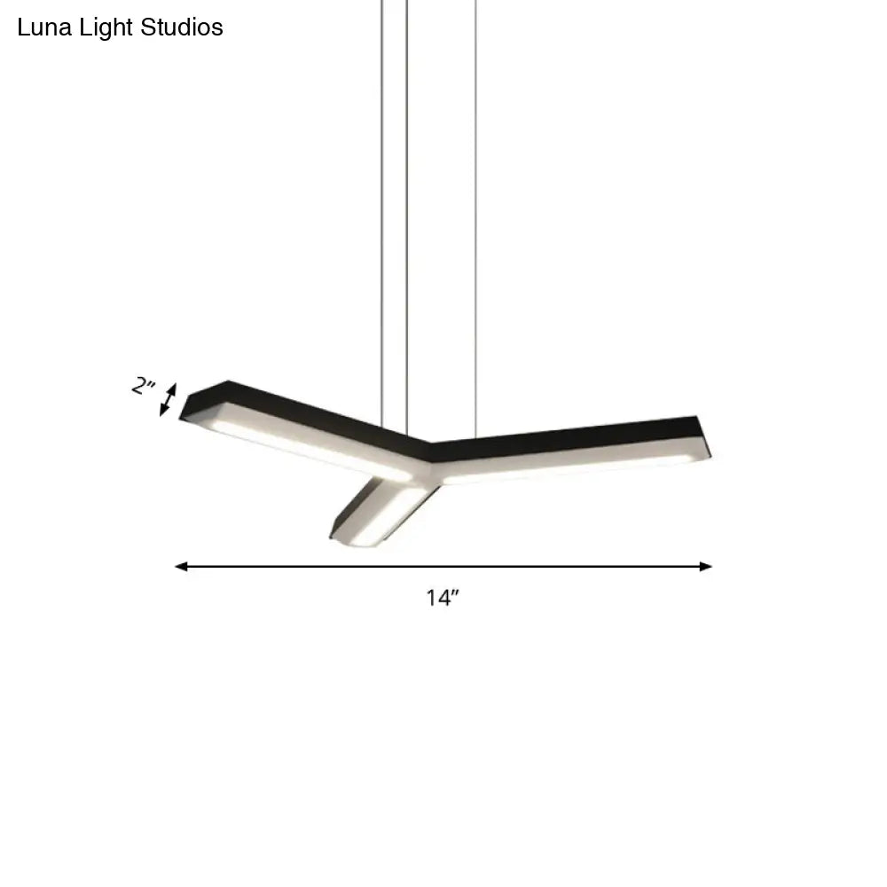 Modern Y-Shape Pendant With Metal Shade: Black Led Ceiling Light For Office