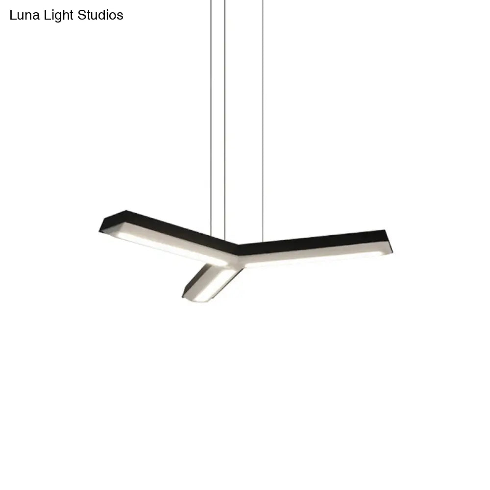 Modern Y-Shape Pendant With Metal Shade: Black Led Ceiling Light For Office