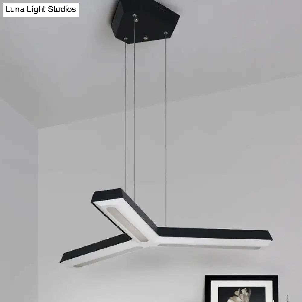 Modern Y-Shape Black Metal Pendant Lamp With Led Ceiling Light For Office