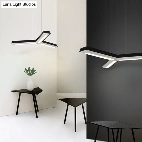 Modern Y-Shape Pendant With Metal Shade: Black Led Ceiling Light For Office