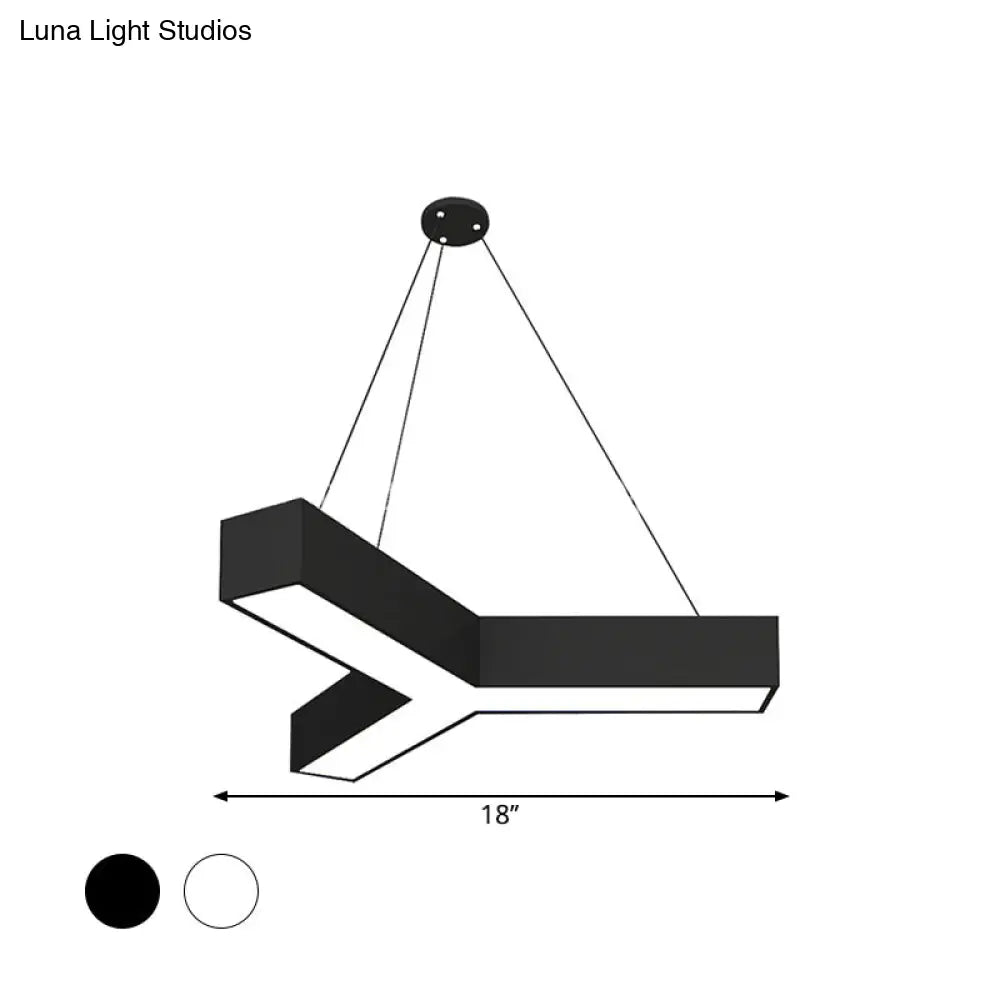 Modern Y-Shaped Gymnasium Led Ceiling Lamp In Black/White 14/18/24.5 W