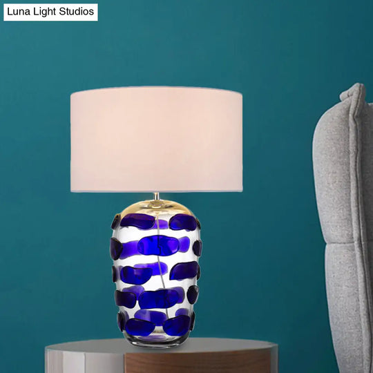 Modern Yellow/Blue Glass Jar Nightstand Light With Fabric Shade