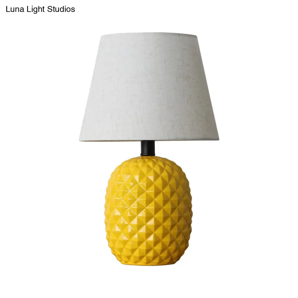 Modern Yellow Desk Lamp With Flare Fabric Shade - Small Living Room Table Light