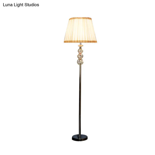 Modern Yellow Floor Standing Lamp With Crystal Accent - Braided Trim & Pleated Fabric