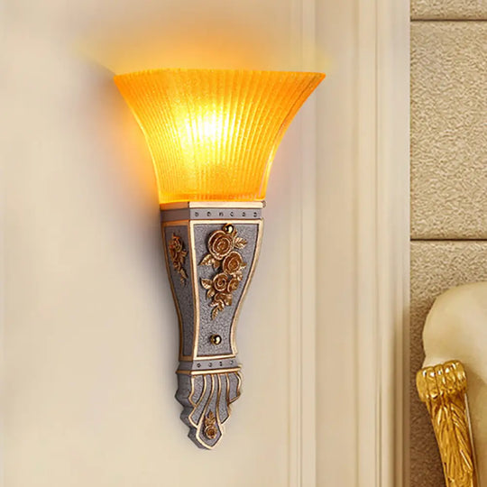 Modern Yellow Glass And Resin Wall Sconce Light Fixture With Gold/White Flared Shade White