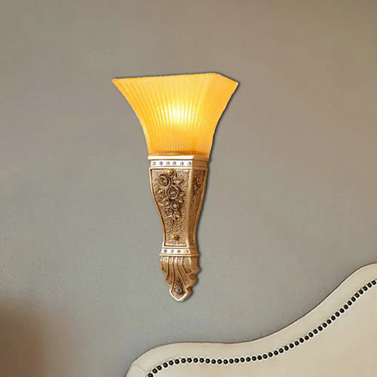 Modern Yellow Glass And Resin Wall Sconce Light Fixture With Gold/White Flared Shade Gold