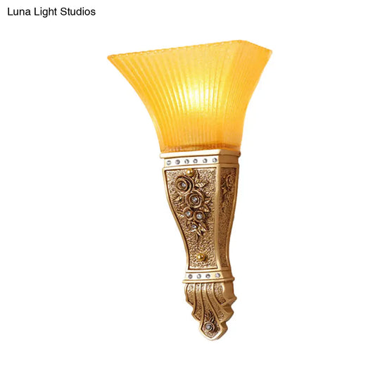 Modern Yellow Glass And Resin Wall Sconce Light Fixture With Gold/White Flared Shade