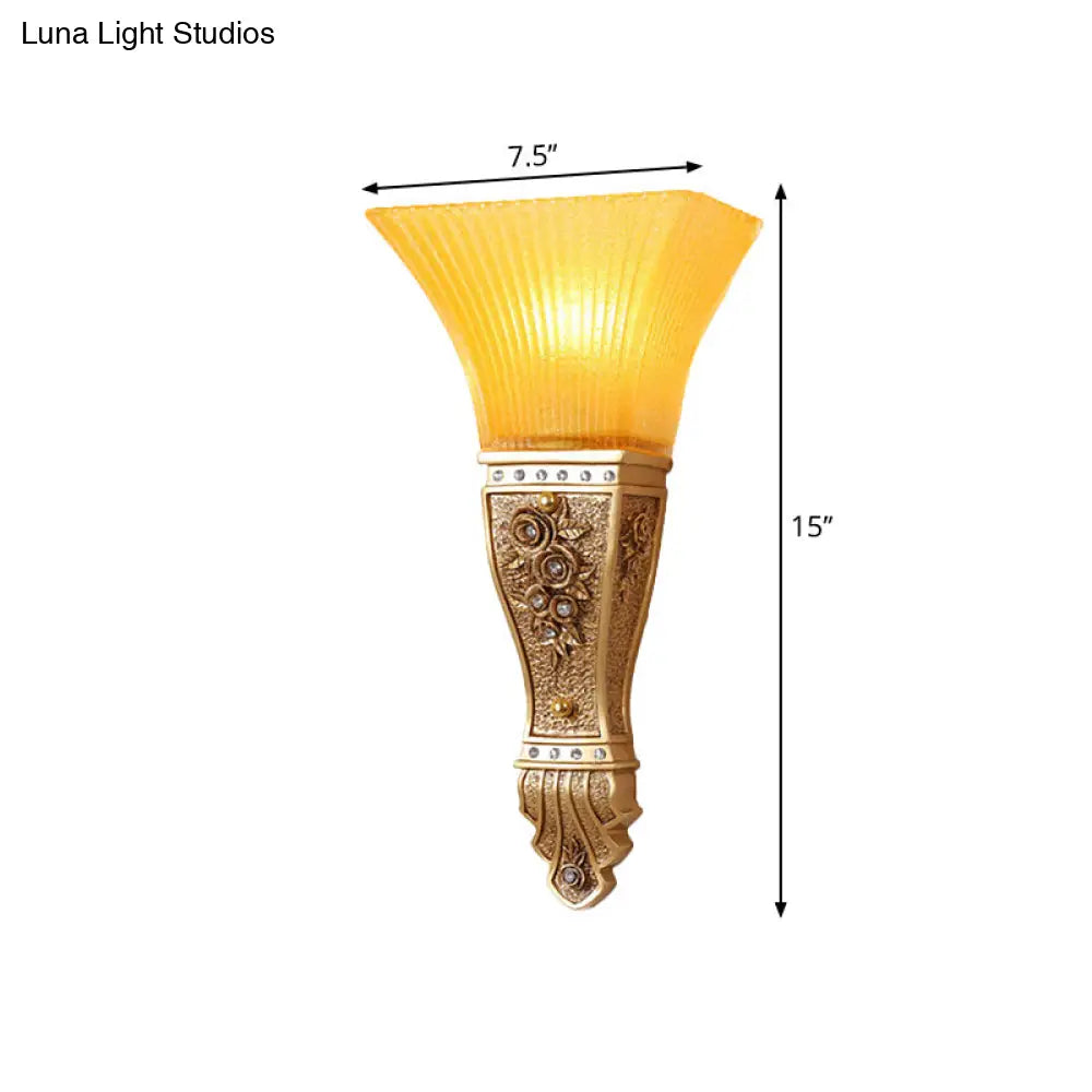 Modern Yellow Glass And Resin Wall Sconce Light Fixture With Gold/White Flared Shade