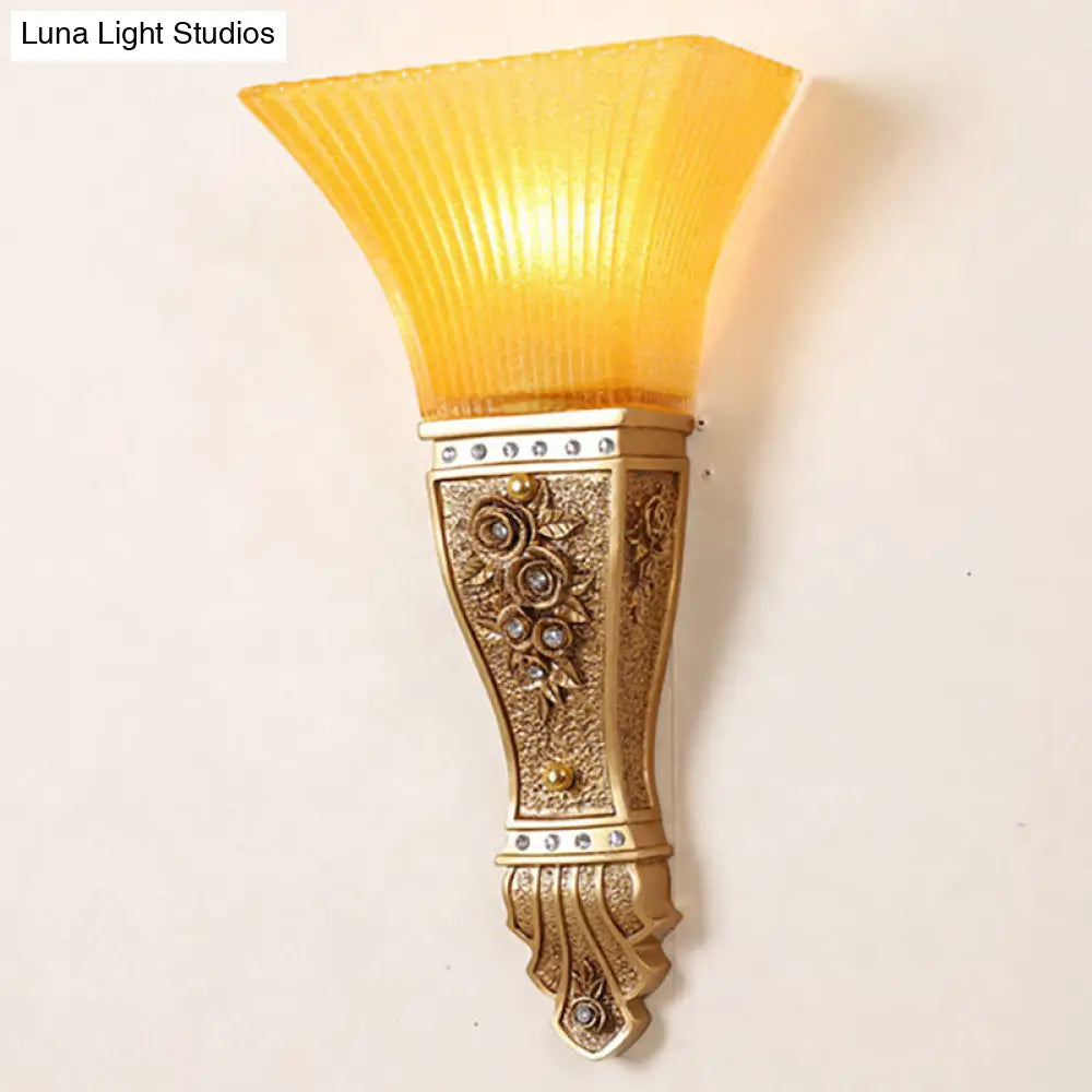 Modern Yellow Glass And Resin Wall Sconce Light Fixture With Gold/White Flared Shade