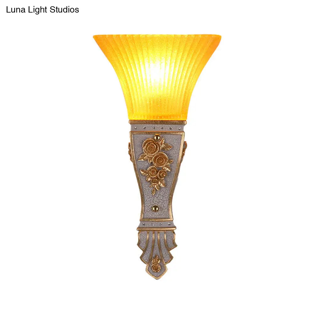 Modern Yellow Glass And Resin Wall Sconce Light Fixture With Gold/White Flared Shade