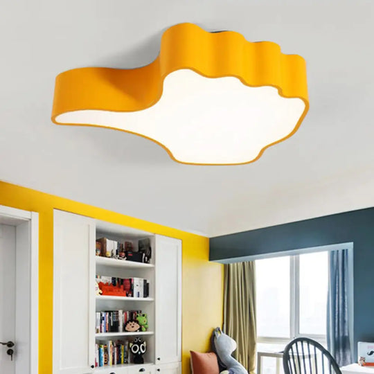 Modern Yellow Thumbs-Up Acrylic Flush Ceiling Light For Child’s Bedroom / White