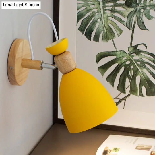 Modern Yellow Trumpet Sconce Light: Metal Wall Mount With Rotating Node