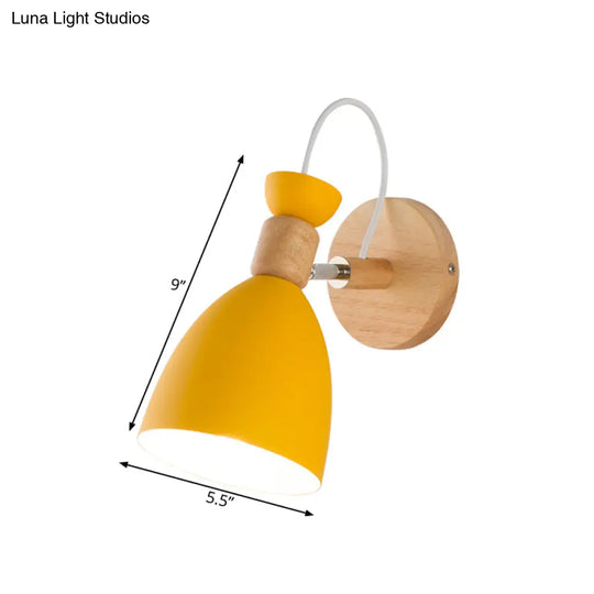 Modern Yellow Trumpet Sconce Light: Metal Wall Mount With Rotating Node