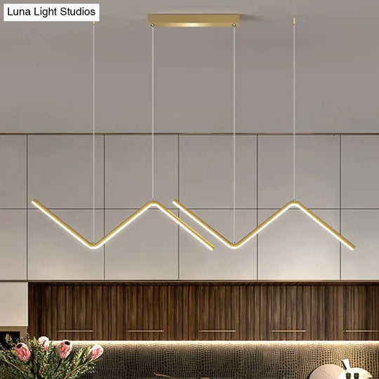 Modern Zigzag Metal Hanging Lamp - Black/Gold Led Island Pendant In Warm/White Light For Dining Room