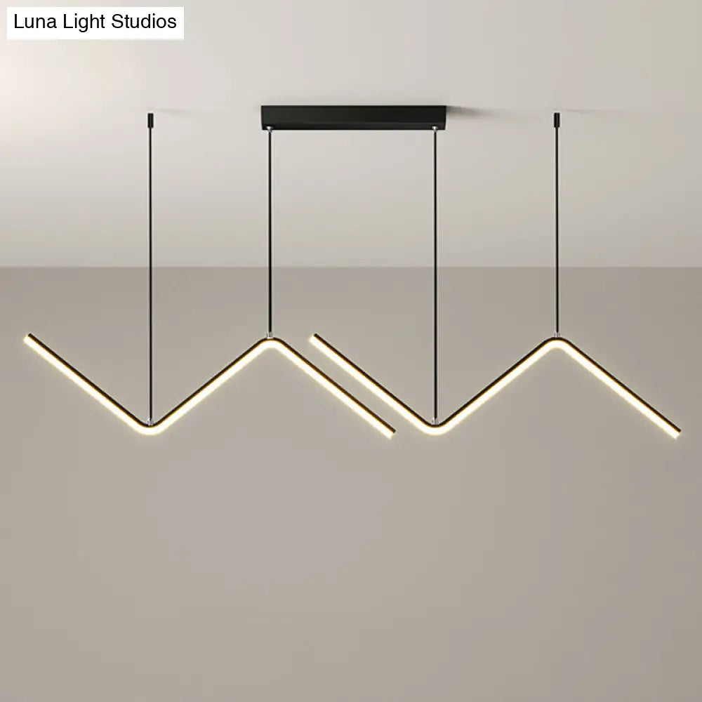 Modern Zigzag Metal Hanging Lamp - Black/Gold Led Island Pendant In Warm/White Light For Dining Room