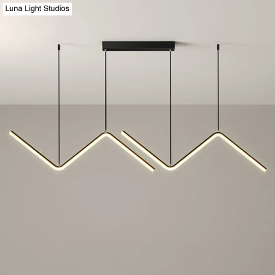 Modern Zigzag Metal Hanging Lamp - Black/Gold Led Island Pendant In Warm/White Light For Dining Room