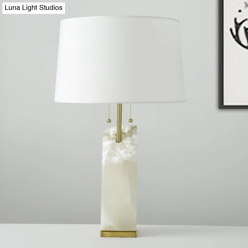 Modernism 1 Head White Drum Nightstand Lamp With Fabric Shade - Ideal Reading Book Light