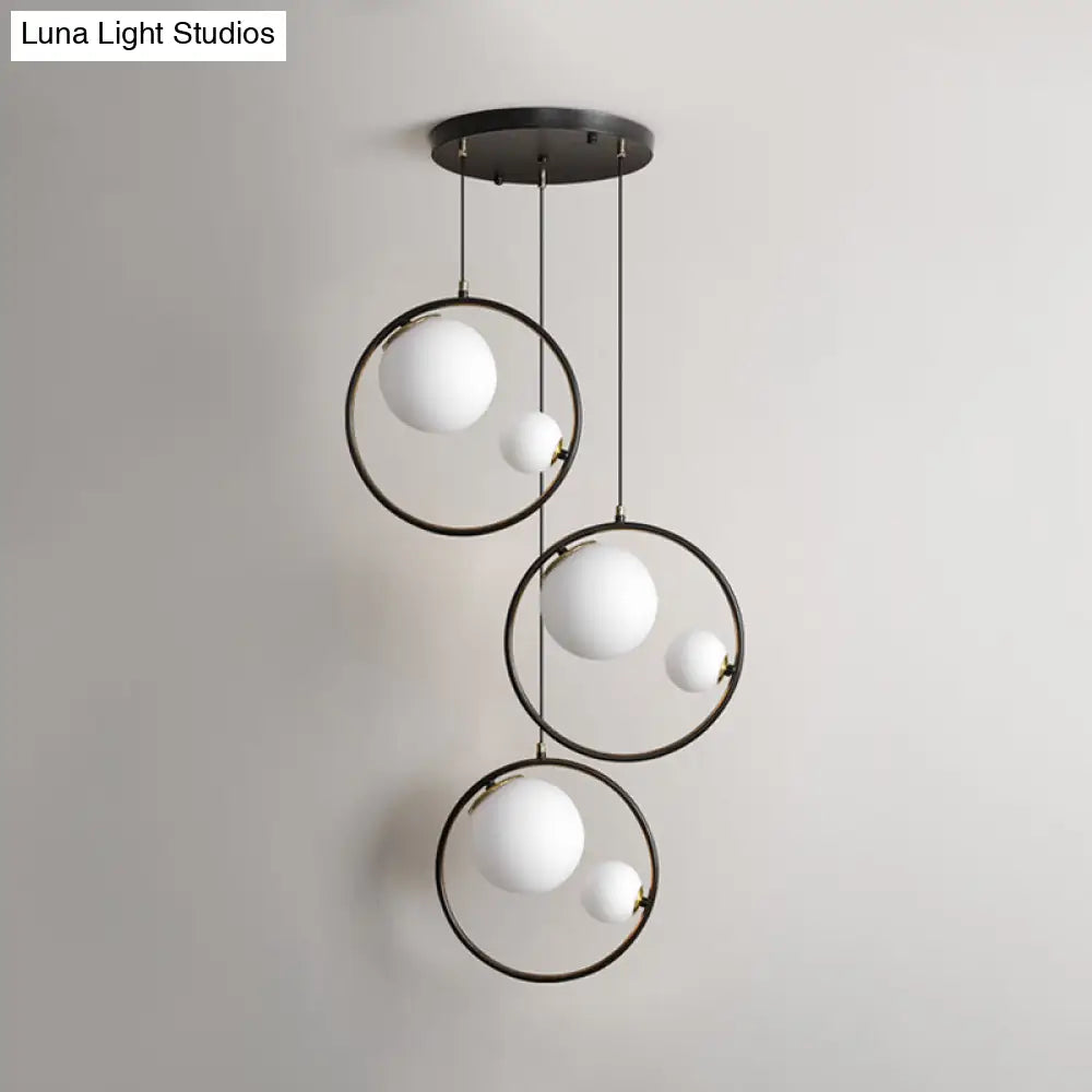 Modernism 6-Light Multi Pendant Ceiling Light - Opal Glass Shade And Ring