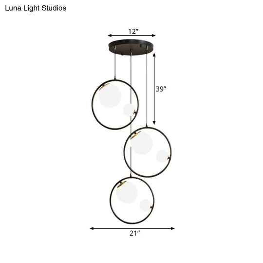 Black Orb Pendant Ceiling Light With Opal Glass Shade And Ring - Modernism 6-Light Multi