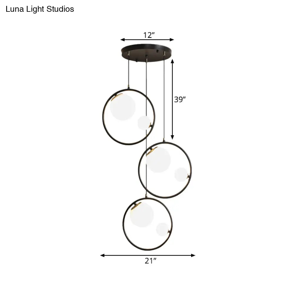 Modernism 6-Light Multi Pendant Ceiling Light - Opal Glass Shade And Ring