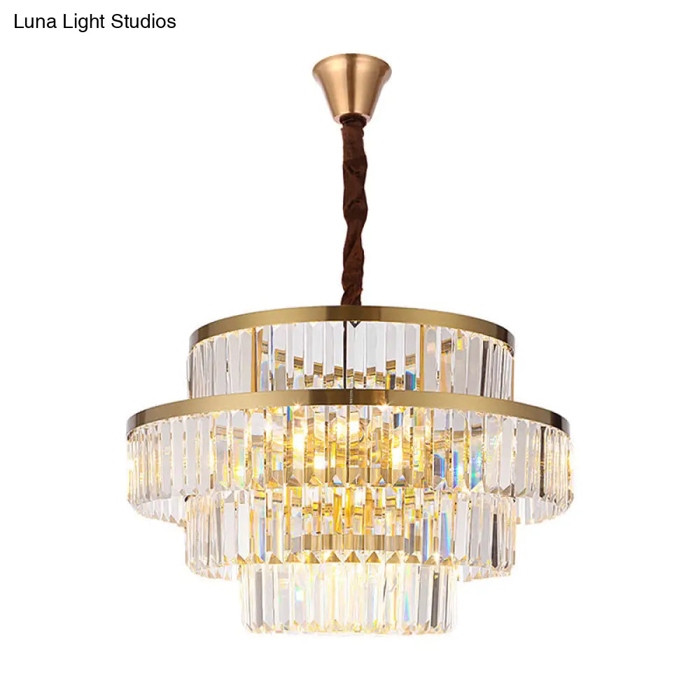 Modernism Ceiling Chandelier: 12-Bulb Brass Pendant Light With Crystal Shade