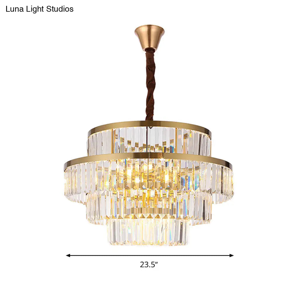 Modernism Ceiling Chandelier: 12-Bulb Brass Pendant Light With Crystal Shade