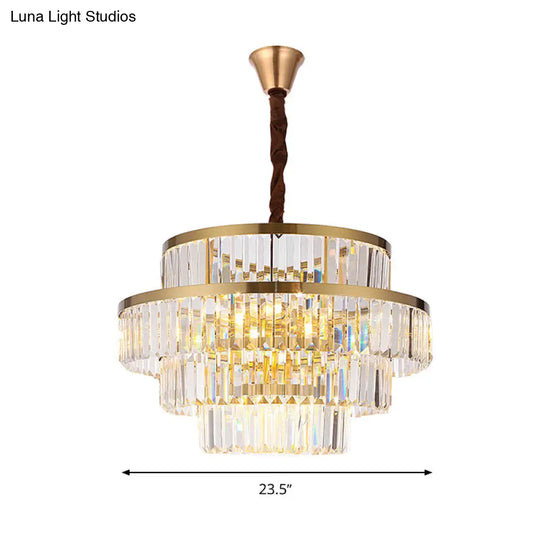 Modernism Ceiling Chandelier: 12-Bulb Brass Pendant Light With Crystal Shade