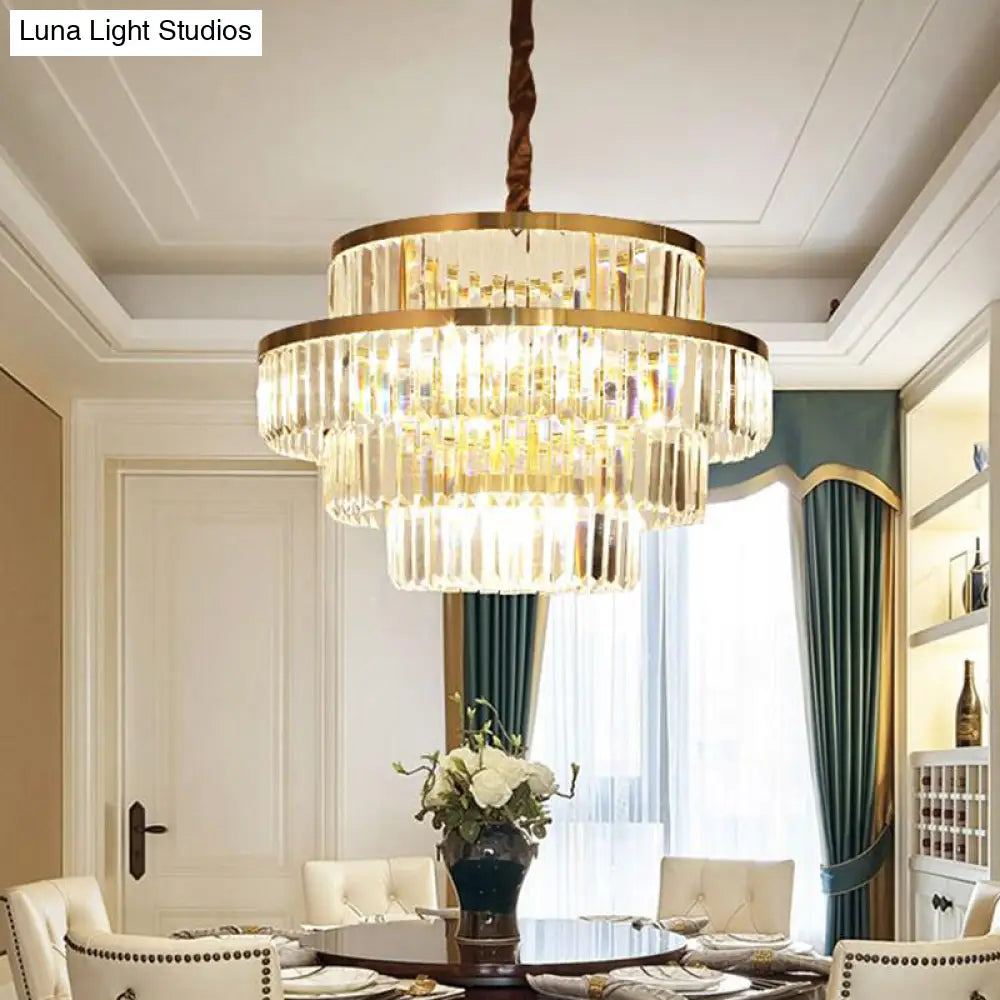 Modernism Ceiling Chandelier: 12-Bulb Brass Pendant Light With Crystal Shade