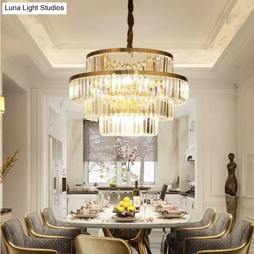 Modernism Ceiling Chandelier: 12-Bulb Brass Pendant Light With Crystal Shade