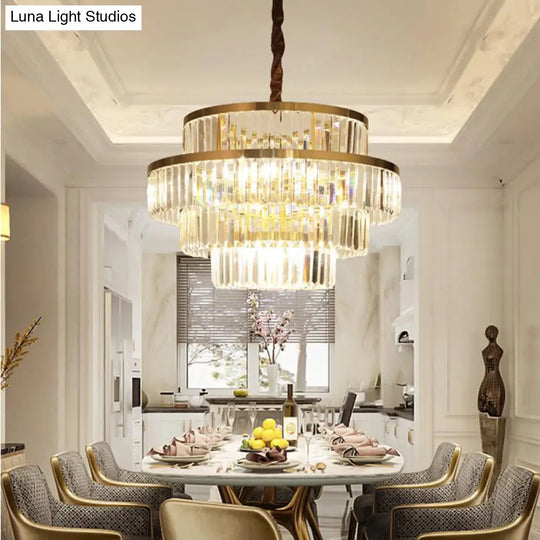 Modernism Ceiling Chandelier: 12-Bulb Brass Pendant Light With Crystal Shade