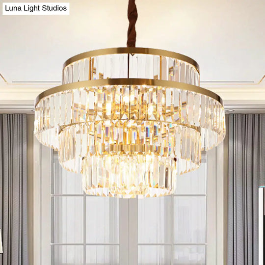 Modernism Ceiling Chandelier: 12-Bulb Brass Pendant Light With Crystal Shade