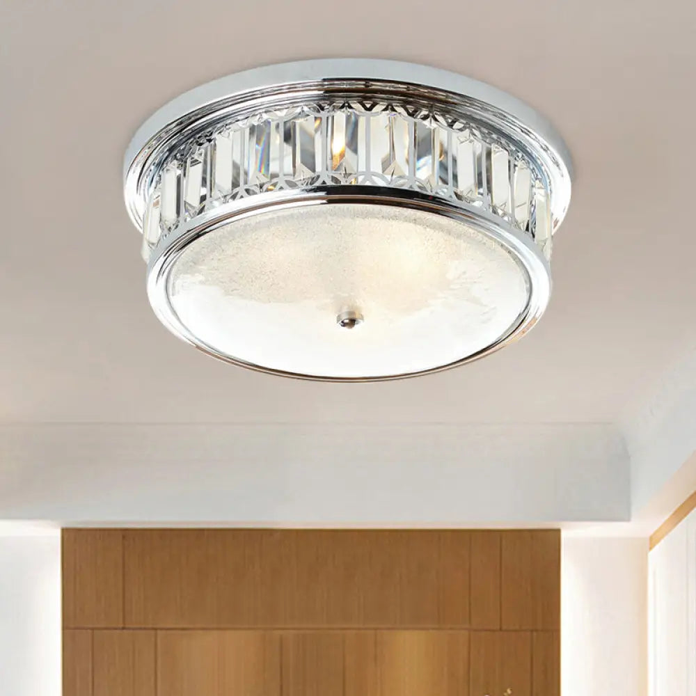 Modernism Circular Ceiling Lamp - Chrome Flush Mount Lighting Fixture With 3 - Light K9 Crystal