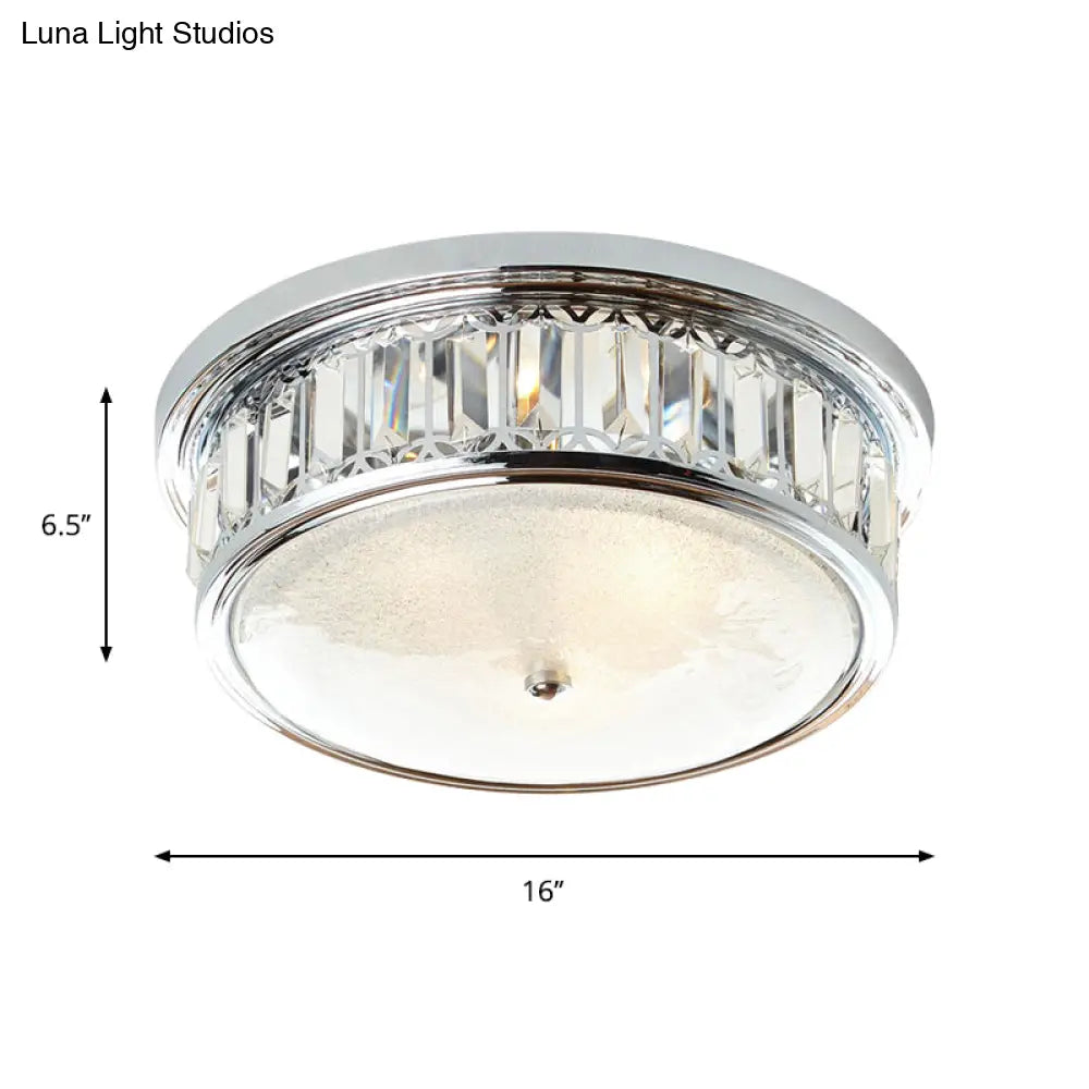 Modernism Circular Ceiling Lamp - Chrome Flush Mount Lighting Fixture With 3 - Light K9 Crystal