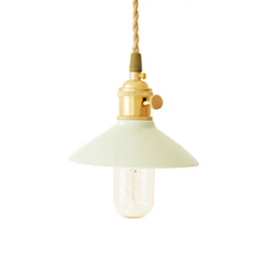 Modernism Conical Suspended Light - 5.5’/8’ Width 1-Light Ceramic And Metal Pendant In White