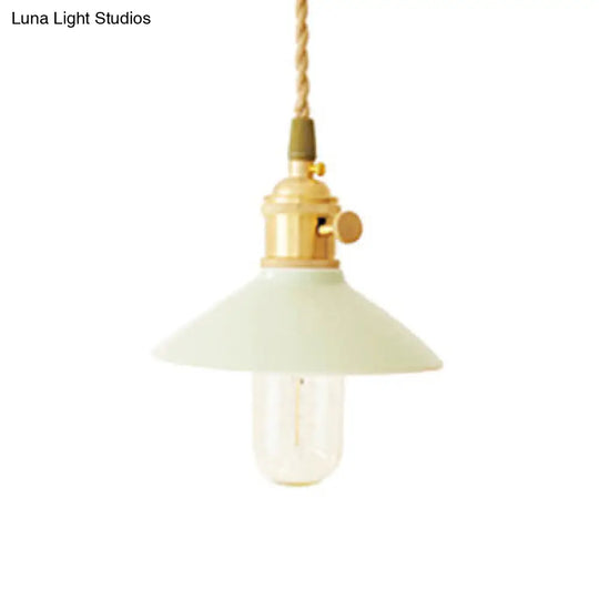 Modernism Conical Pendant Light White Ceramic & Metal 5.5/8 Width Suspended Over Table / 5.5