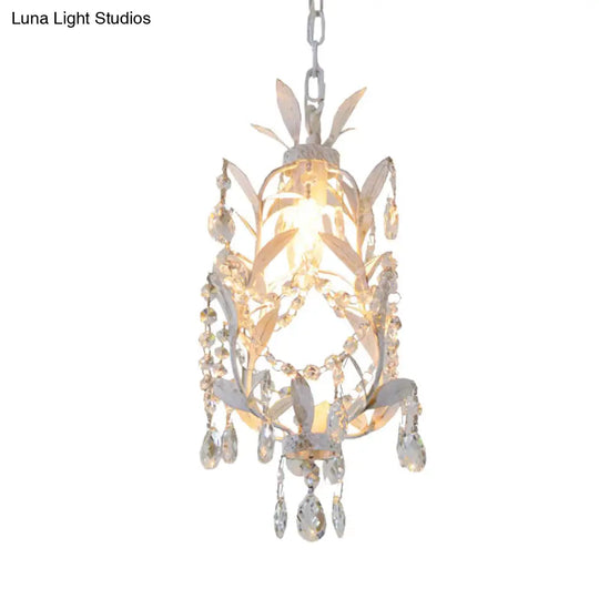 Modernism Crystal Drip Suspension Pendant With Leaves Design In White - 1 Bulb Ceiling Hang Fixture