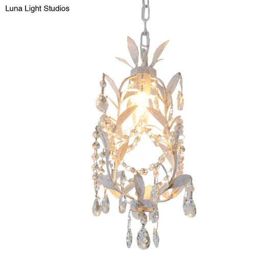 Modernism Crystal Drip Pendant With Leaves Design - White Ceiling Hang Fixture