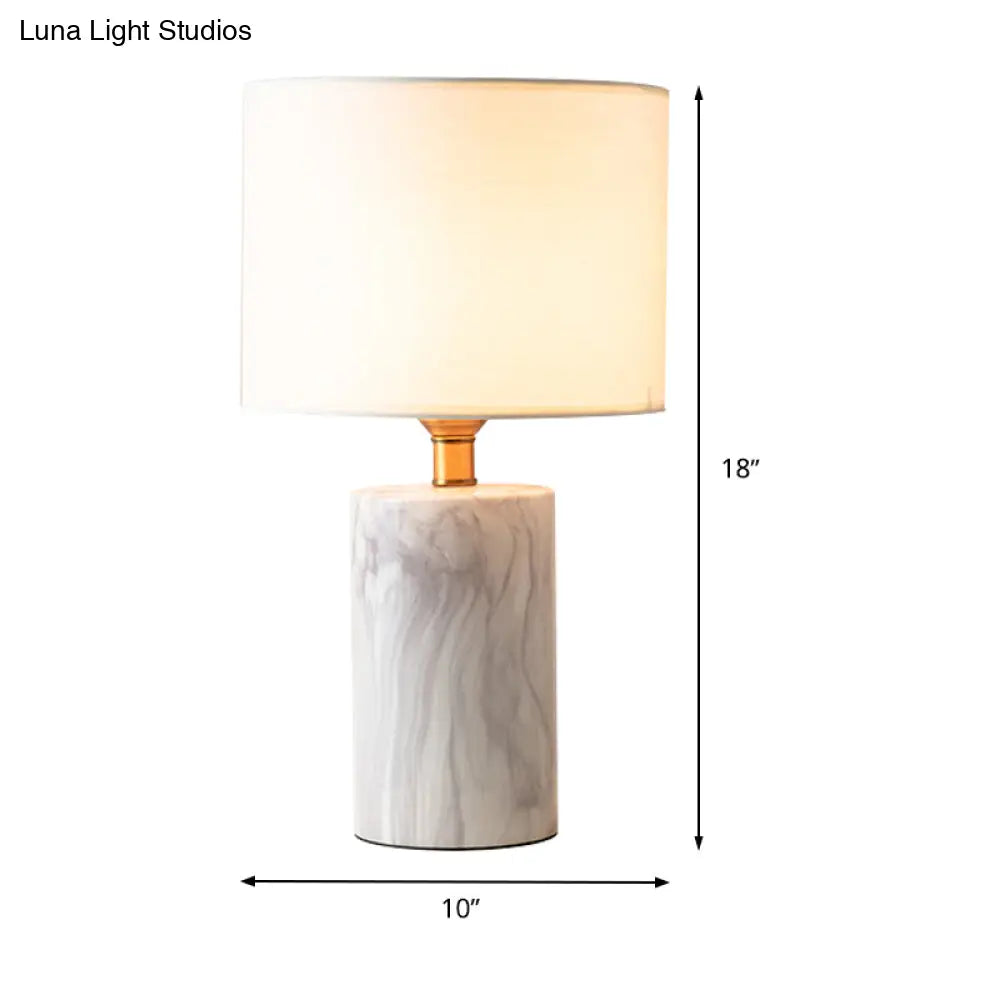 Modernism Fabric Small Desk Lamp With Marble Base - White Shade 1-Head Task Light