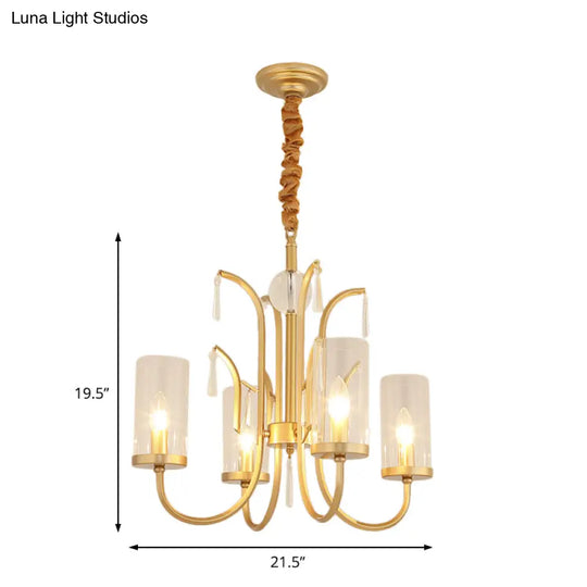 Modernism Glass Pendant Chandelier With Crystal Accent Gold Finish - 4/6/8 Lights