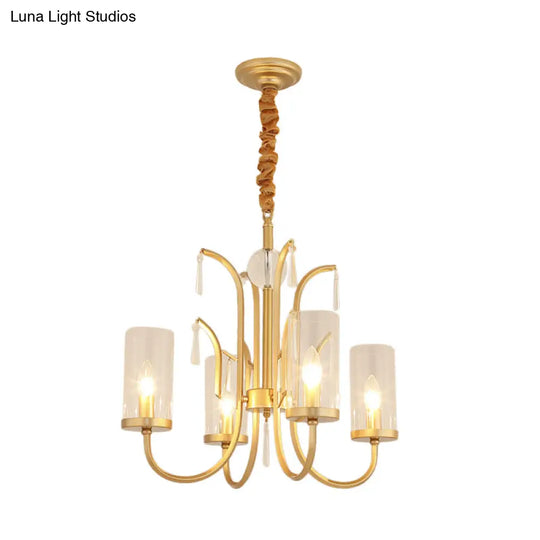 Modernism Glass Pendant Chandelier With Crystal Accent Gold Finish - 4/6/8 Lights