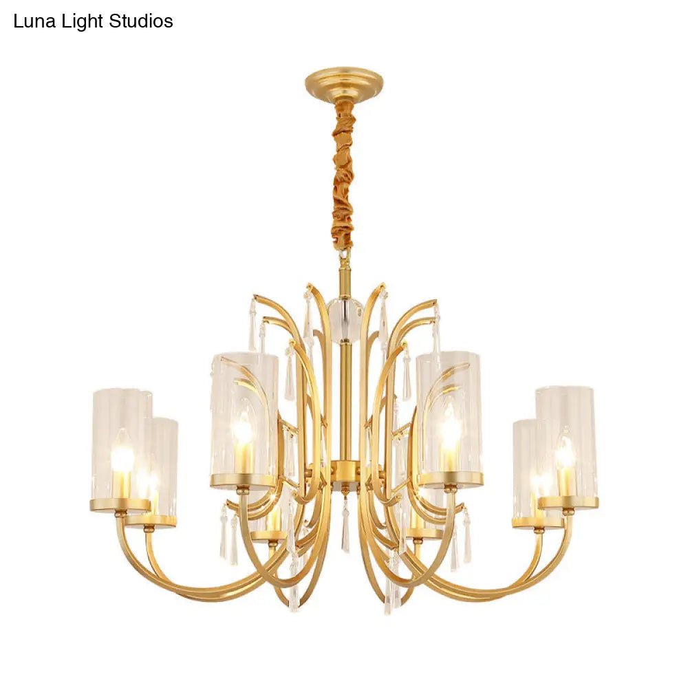 Modernism Glass Pendant Chandelier With Crystal Accent Gold Finish - 4/6/8 Lights