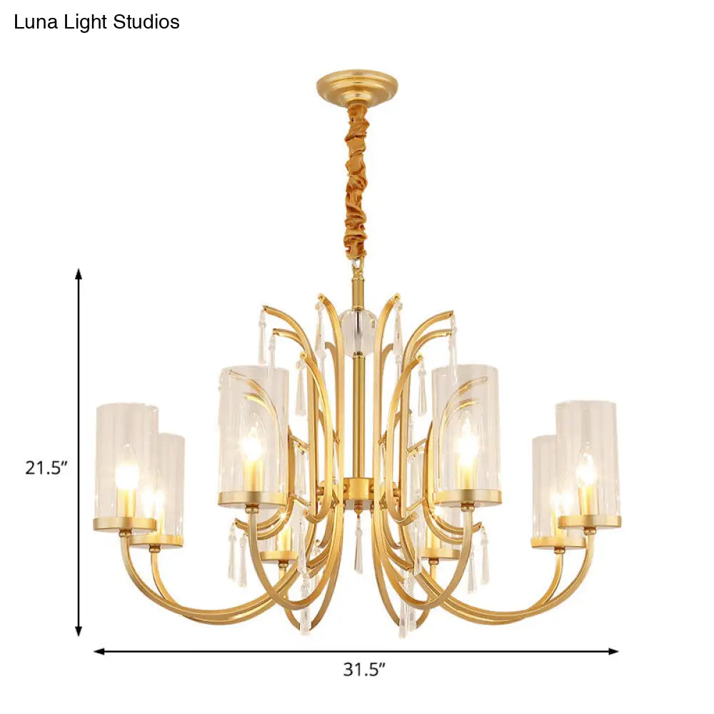 Modernism Glass Pendant Chandelier With Crystal Accent Gold Finish - 4/6/8 Lights